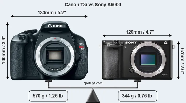 Size Canon T3i vs Sony A6000