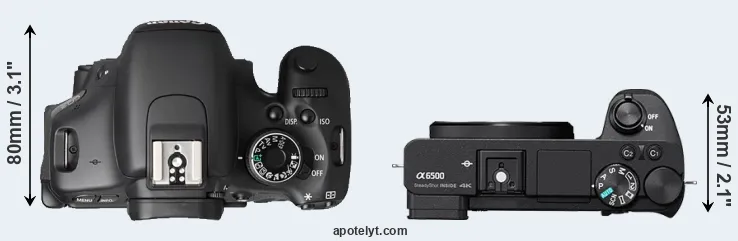 Compare T3i versus A6500 top