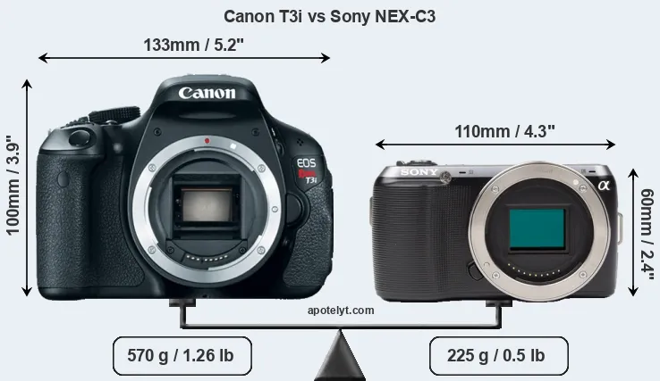 Size Canon T3i vs Sony NEX-C3