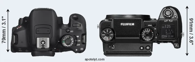 Compare T4i versus GFX 50S top