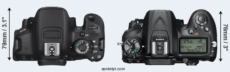 Compare T4i versus D7200 top