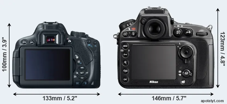 Comparison T4i or D800E rear