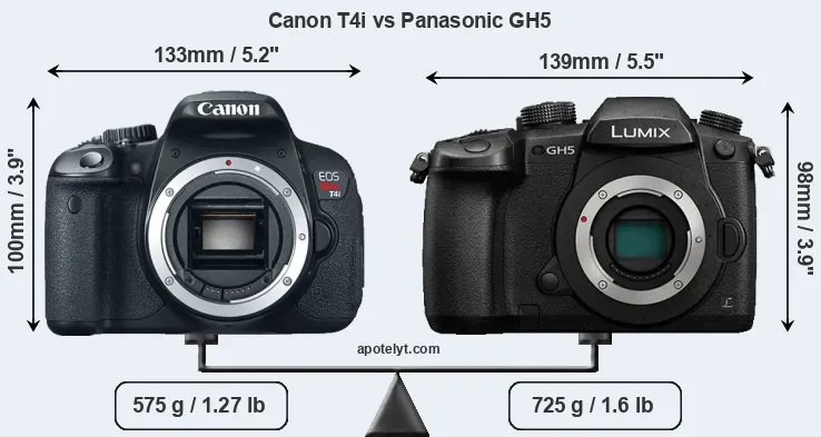 Size Canon T4i vs Panasonic GH5