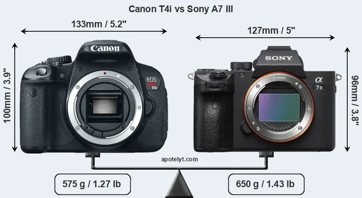 Size Canon T4i vs Sony A7 III