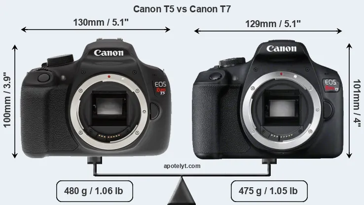 Size Canon T5 vs Canon T7