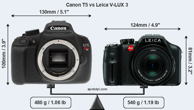 Size Canon T5 vs Leica V-LUX 3
