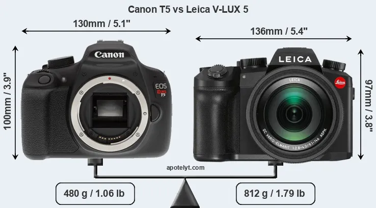 Size Canon T5 vs Leica V-LUX 5