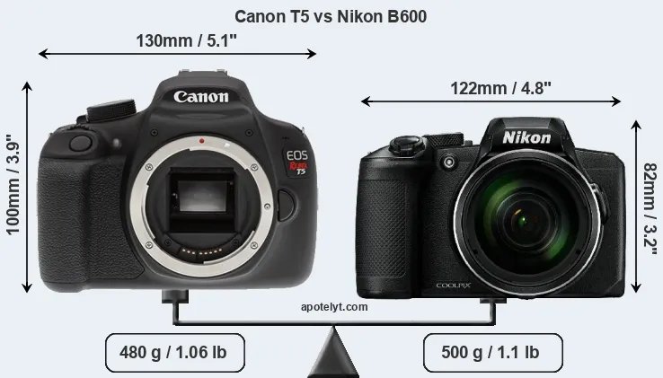 Size Canon T5 vs Nikon B600