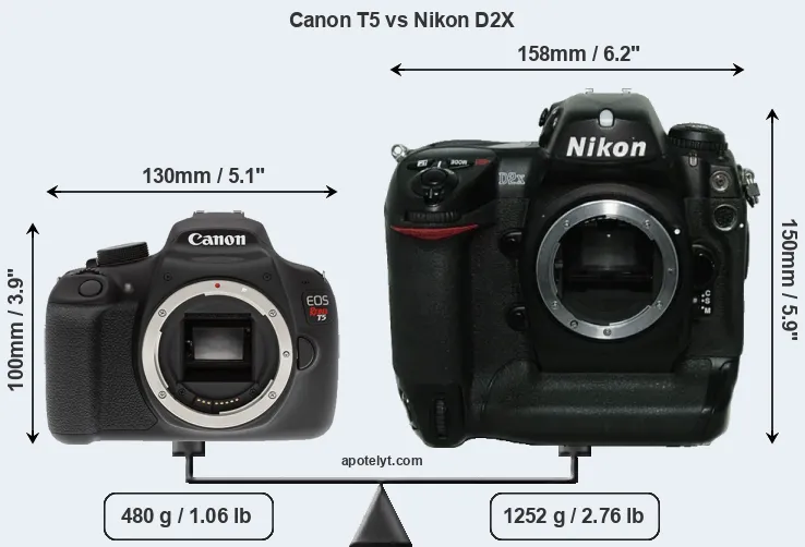 Size Canon T5 vs Nikon D2X