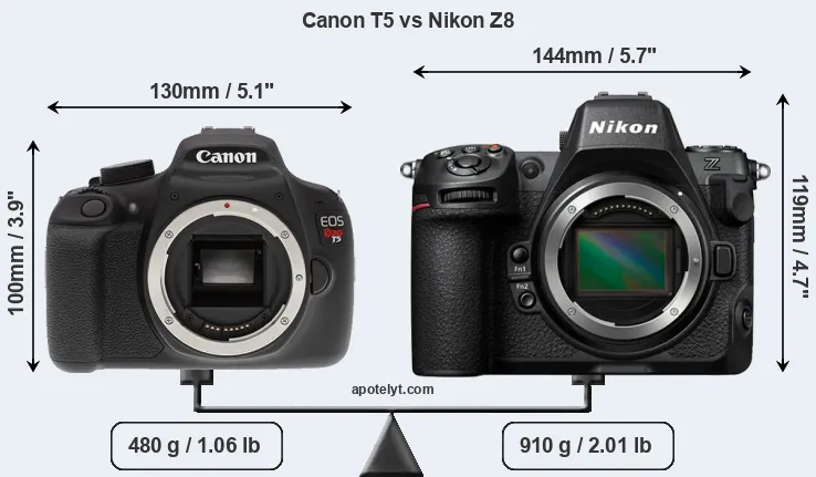 Size Canon T5 vs Nikon Z8
