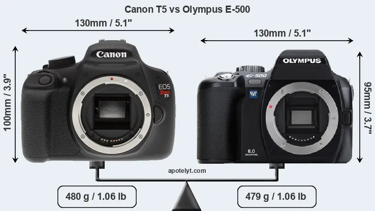 Size Canon T5 vs Olympus E-500