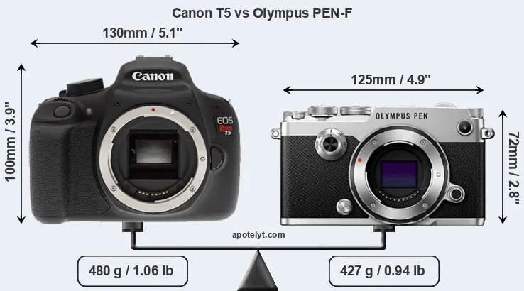 Size Canon T5 vs Olympus PEN-F