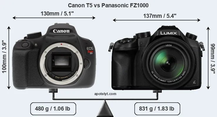 Size Canon T5 vs Panasonic FZ1000