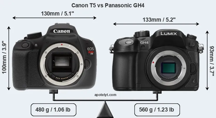 Size Canon T5 vs Panasonic GH4