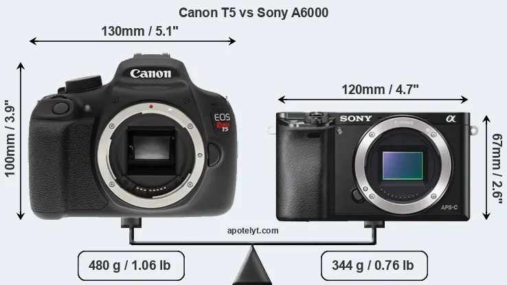 Size Canon T5 vs Sony A6000