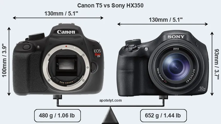 Size Canon T5 vs Sony HX350