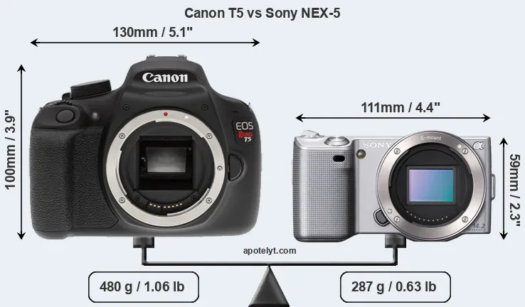 Size Canon T5 vs Sony NEX-5