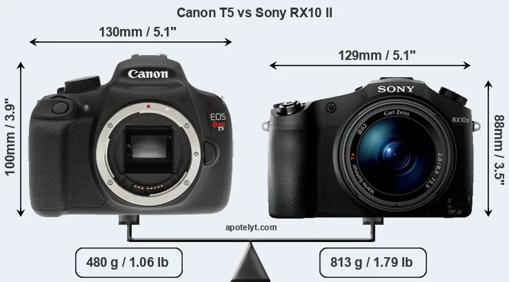 Size Canon T5 vs Sony RX10 II
