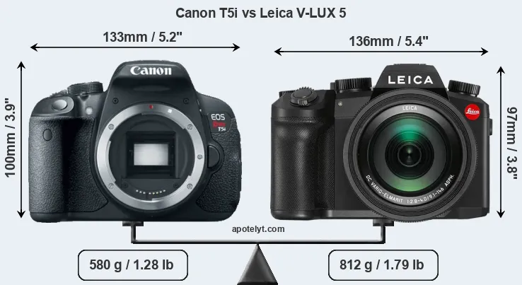 Size Canon T5i vs Leica V-LUX 5