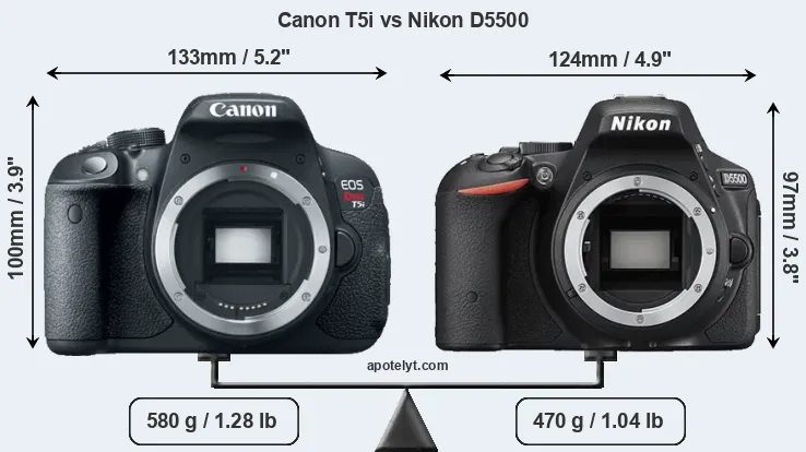 Size Canon T5i vs Nikon D5500