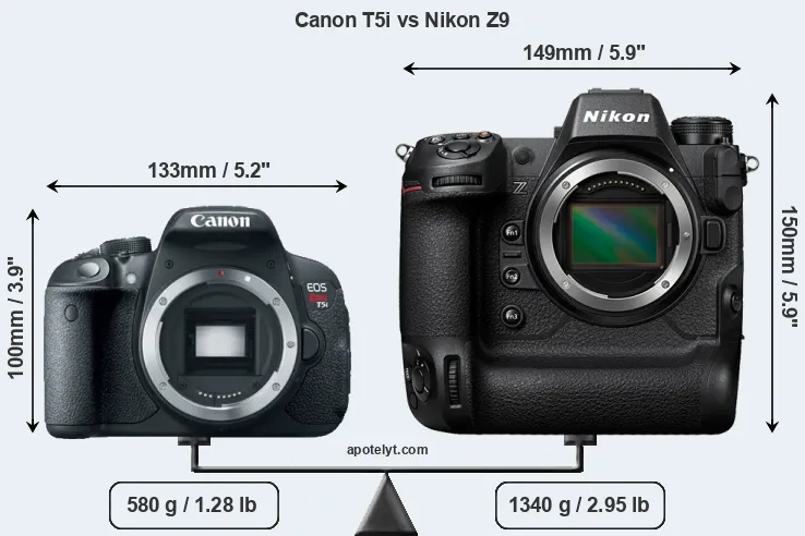 Size Canon T5i vs Nikon Z9