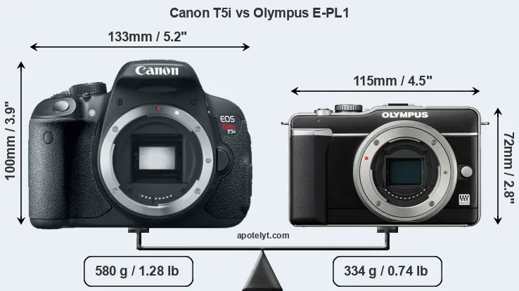 Size Canon T5i vs Olympus E-PL1