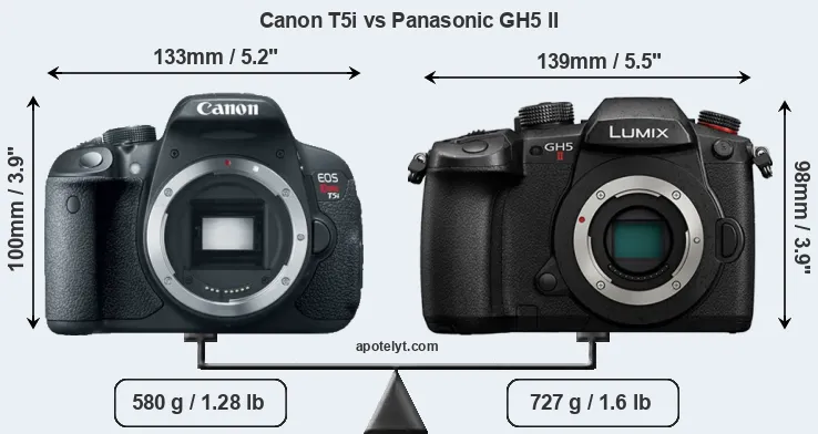 Size Canon T5i vs Panasonic GH5 II
