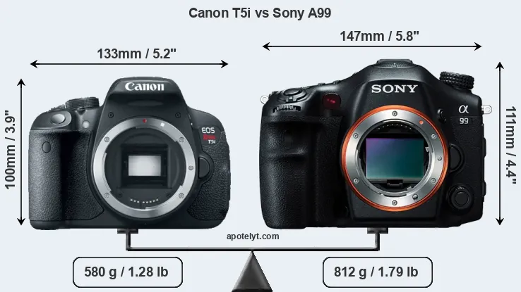 Size Canon T5i vs Sony A99