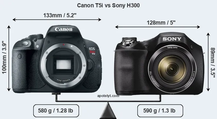 Size Canon T5i vs Sony H300