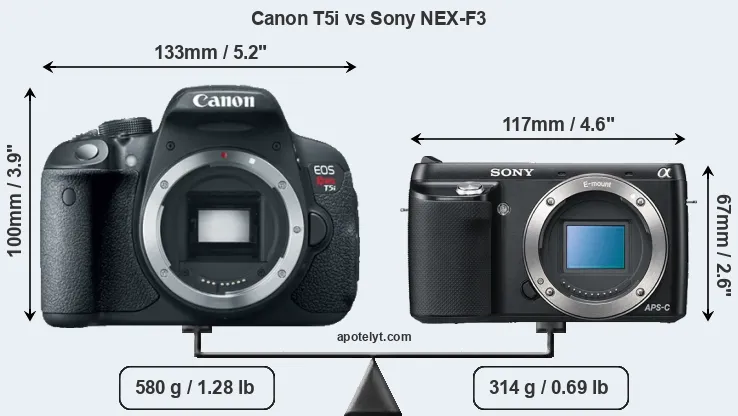 Size Canon T5i vs Sony NEX-F3