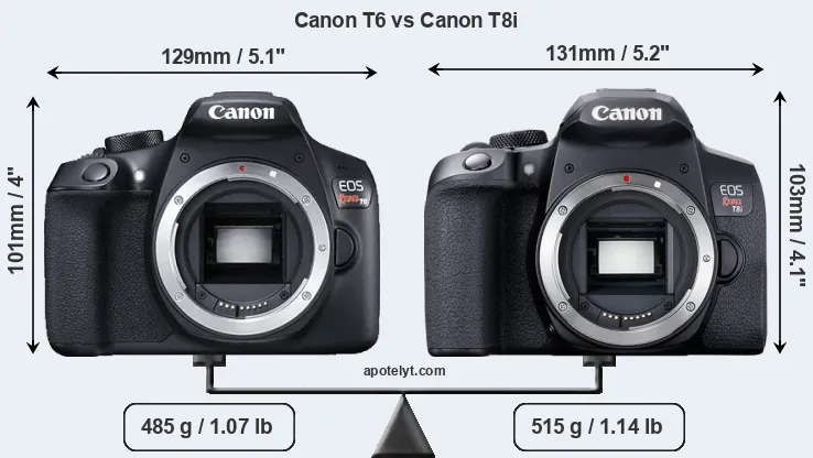 Size Canon T6 vs Canon T8i