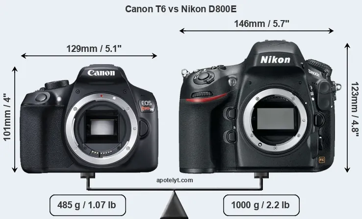 Size Canon T6 vs Nikon D800E