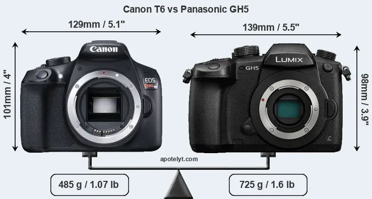 Size Canon T6 vs Panasonic GH5