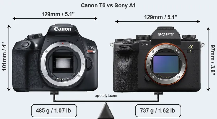 Size Canon T6 vs Sony A1