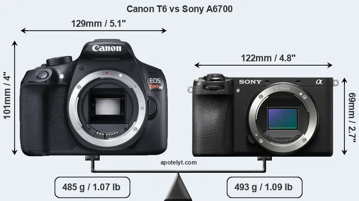 Size Canon T6 vs Sony A6700