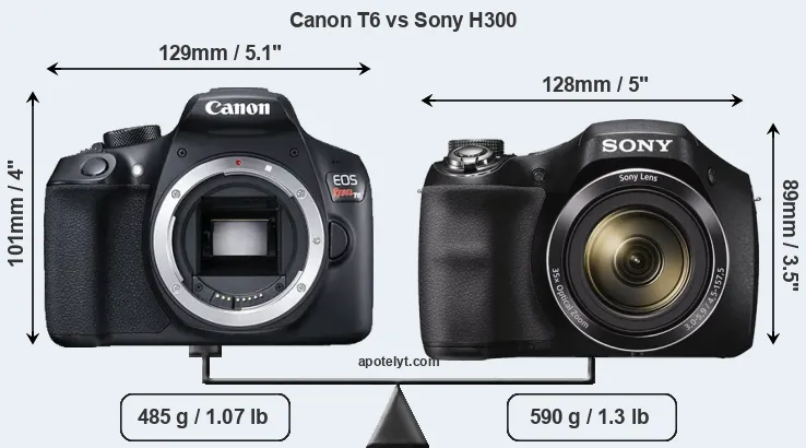 Size Canon T6 vs Sony H300