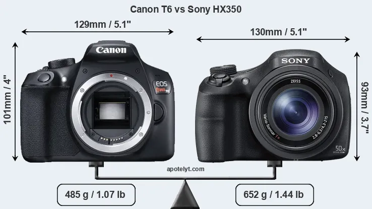 Size Canon T6 vs Sony HX350