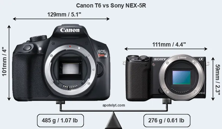 Size Canon T6 vs Sony NEX-5R