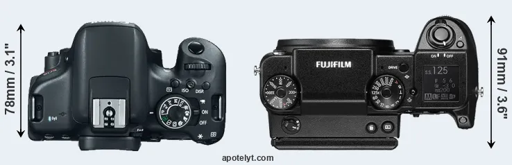 Compare T6i versus GFX 50S top