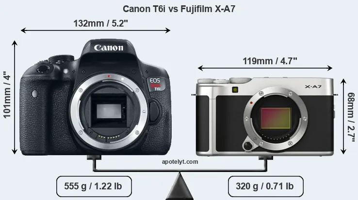 Size Canon T6i vs Fujifilm X-A7