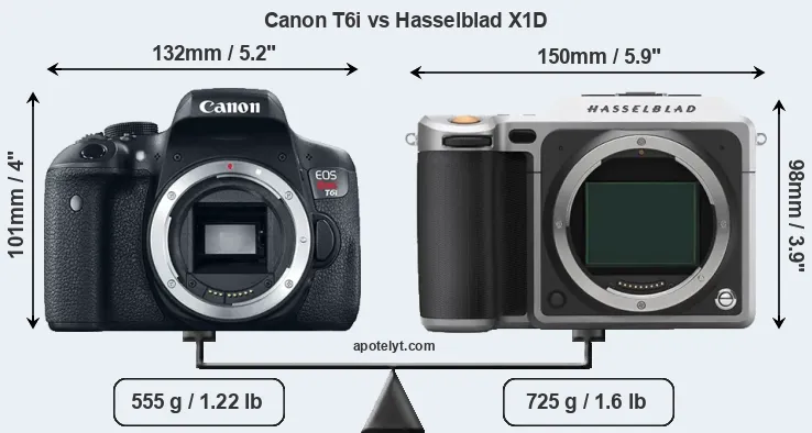 Size Canon T6i vs Hasselblad X1D