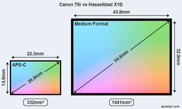 Canon T6i and Hasselblad X1D sensor measures