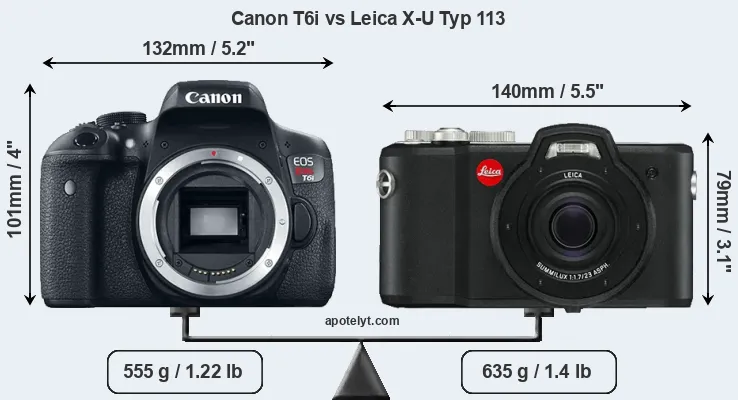 Size Canon T6i vs Leica X-U Typ 113