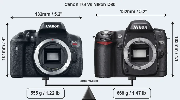 Size Canon T6i vs Nikon D80