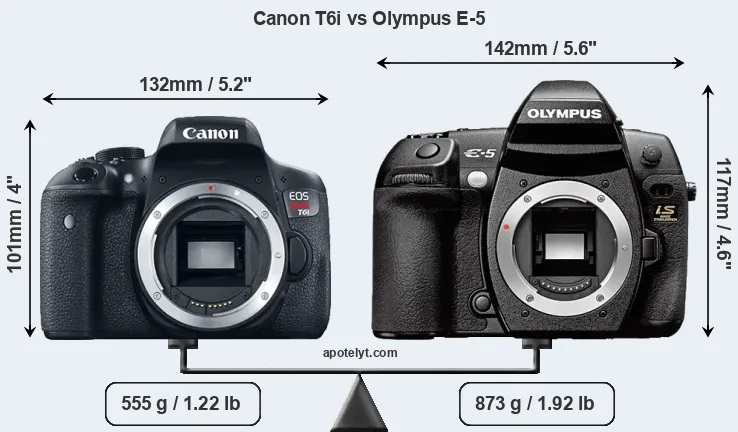 Size Canon T6i vs Olympus E-5