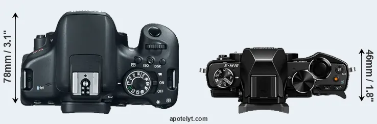 Compare T6i versus E-M10 top