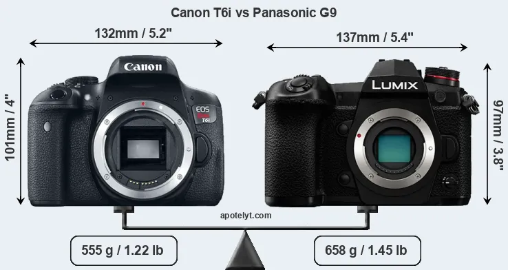 Size Canon T6i vs Panasonic G9