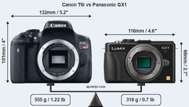 Size Canon T6i vs Panasonic GX1