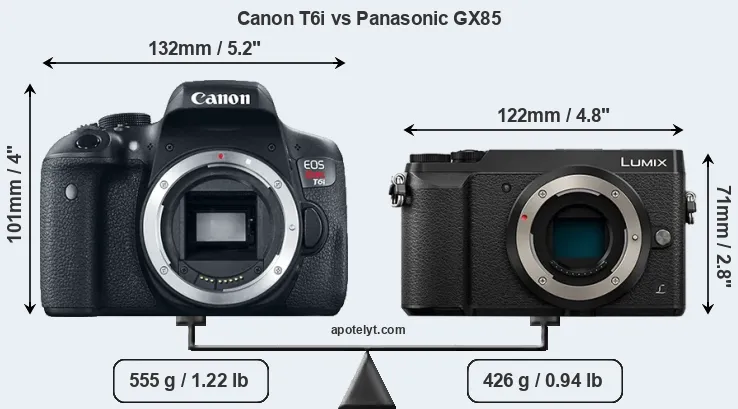 Size Canon T6i vs Panasonic GX85