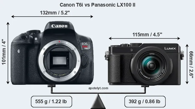 Size Canon T6i vs Panasonic LX100 II